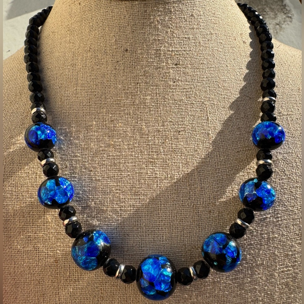 Lampwork Jet‎ Black Bead Choker Necklace